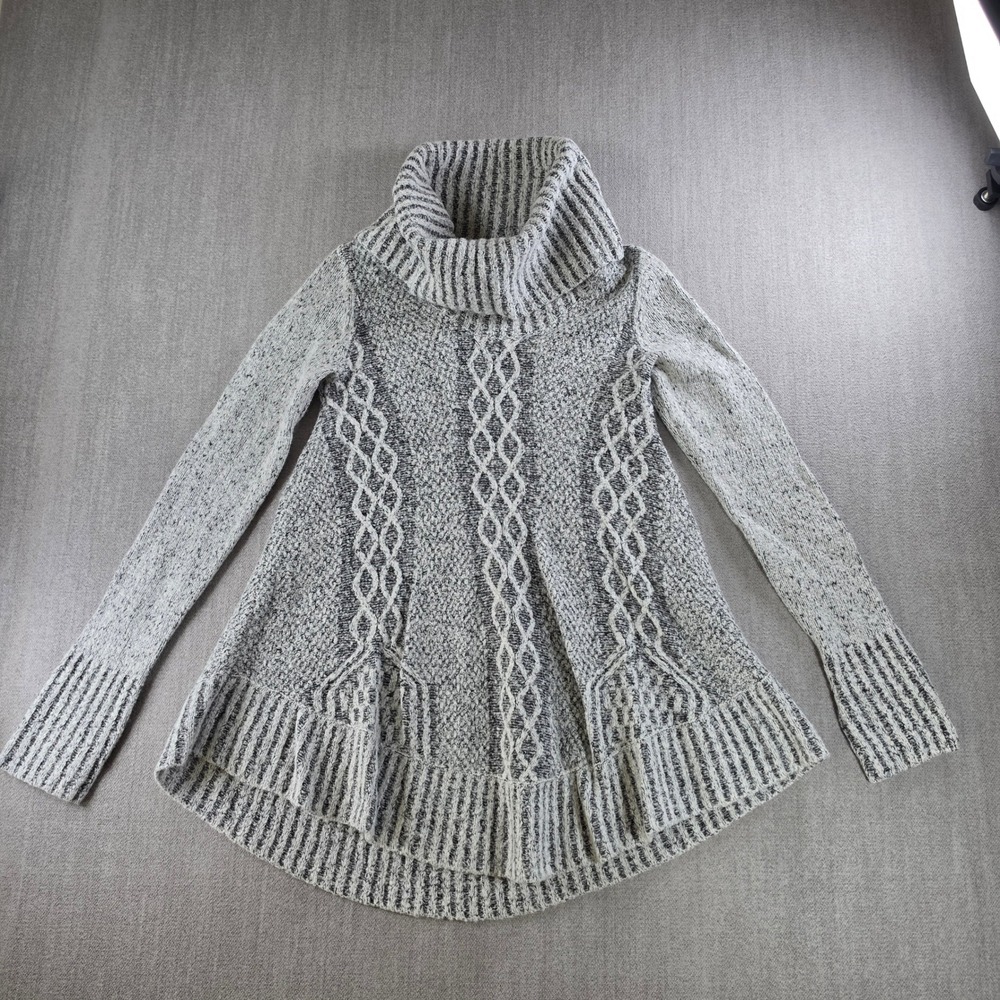 kaisely Cowl Neck Sweater Womens L Grey Cable Knit High Low Hem Wool Blend